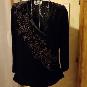 Velvety Black Red Wrap Top